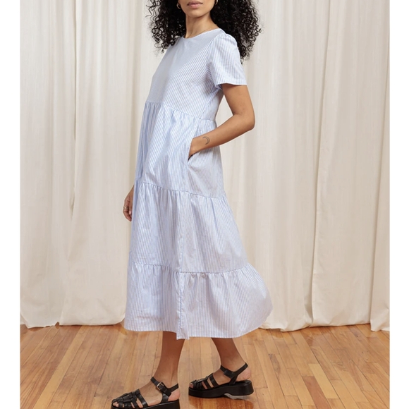 🆕 TRADLANDS CHALET TIERED DRESS COTTON LINEN HARBOR XS - Picture 2 of 8